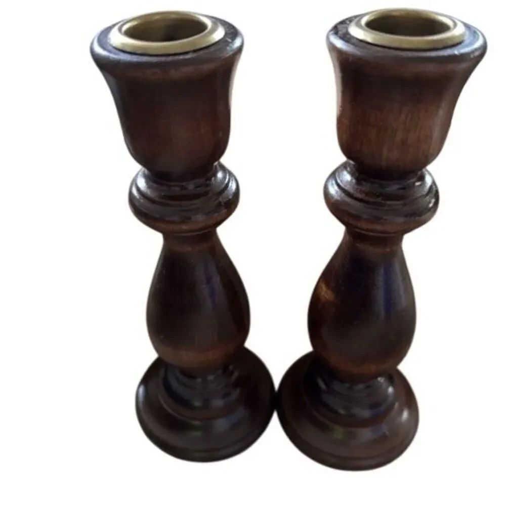 Wood 6 1/2” Pair Of Candlestick Holders *New*